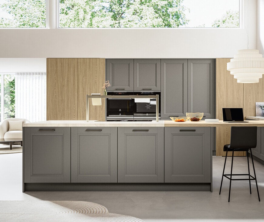 Nostalgic Design Cucina kitchen with seal grey framed doors