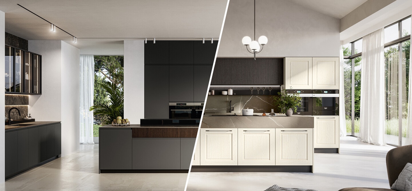 Cucina Wega modern and Asolo classic kitchen styles compared
