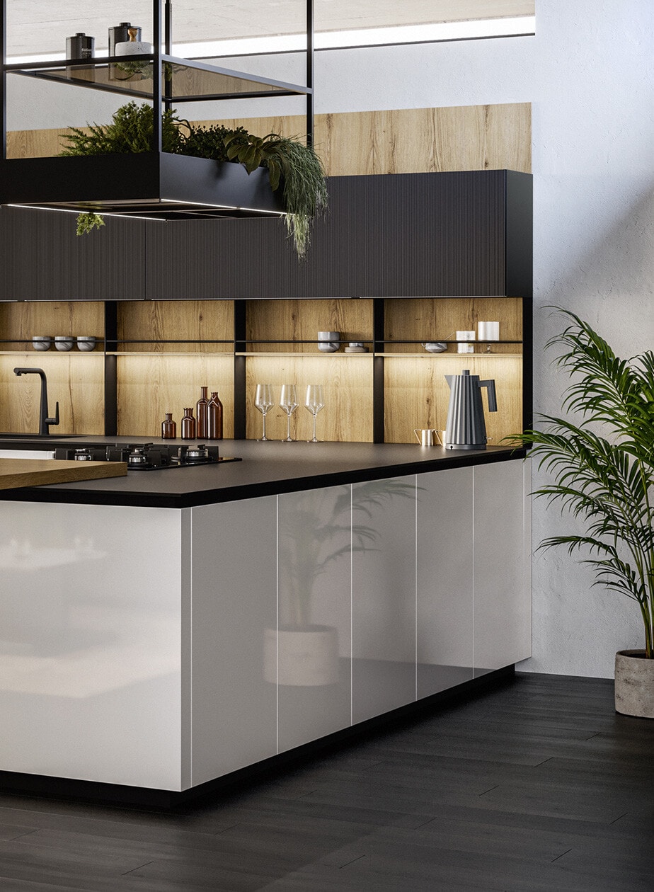 Modern kitchen with PET cabinet doors