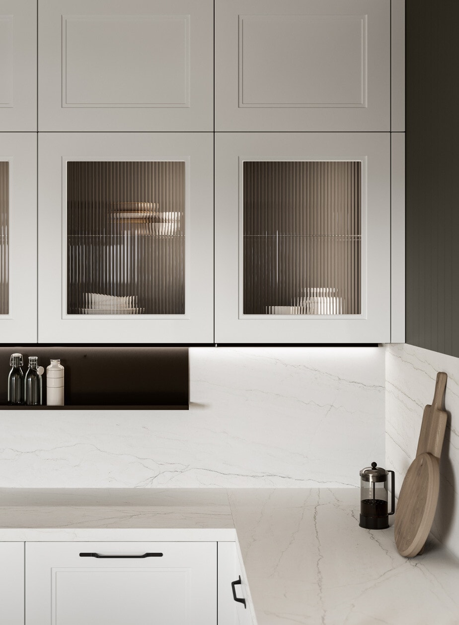 Kitchen with polymer cabinet doors