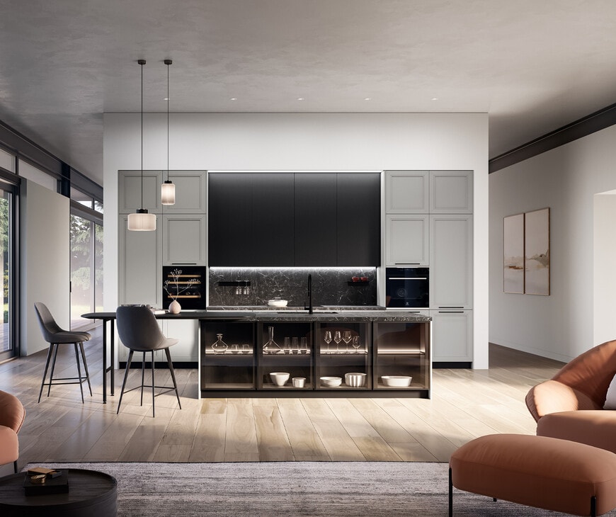 Open-plan Cucina kitchen with island and dining area
