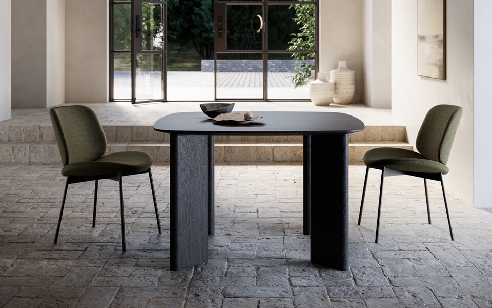 Modern dining table with chairs in a contemporary interior